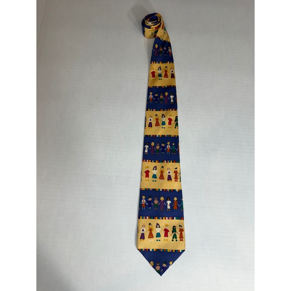 Save the Children of the World Silk Tie Blue Yellow USA Made